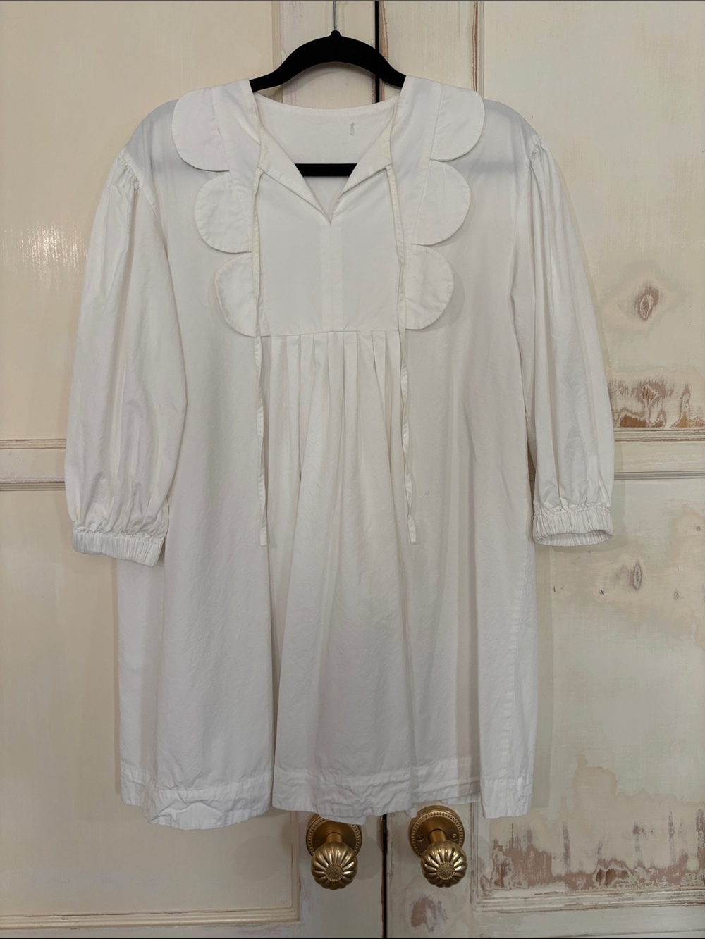White Cotton Peasant Tunic with Scallop Collar